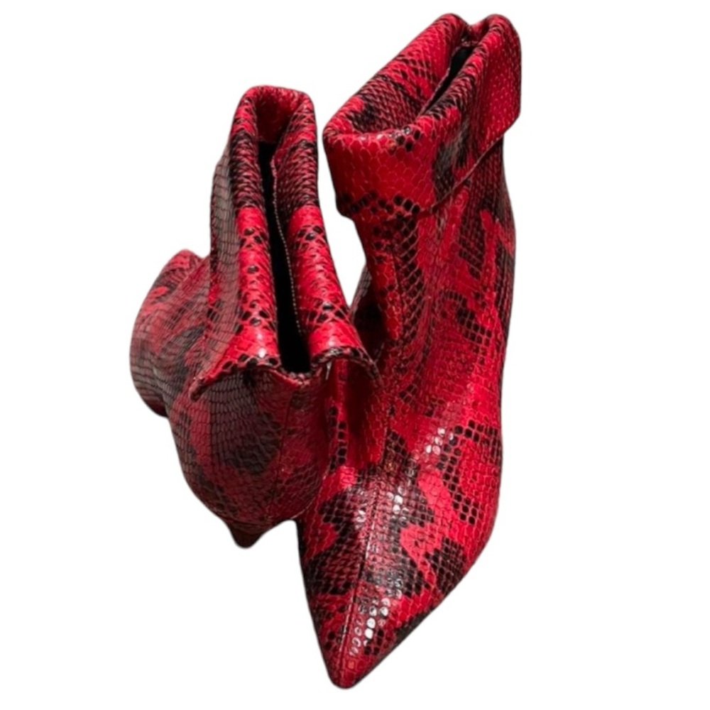 Isabel Marant Red Lisbo Snake-Print Booties Cone Heel Ankle Boots Python Sz 7.5 - Picture 8 of 14